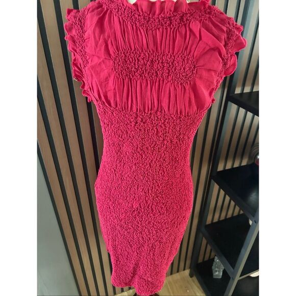 Anthropologie Mock-Neck Textured Mini Dress size small red/pink color - Picture 5 of 10